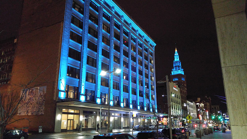 Terminal Tower with Teal Lights