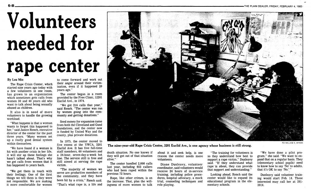 Volunteers Needed for Rape Center - Plain Dealer - 02-04-1983